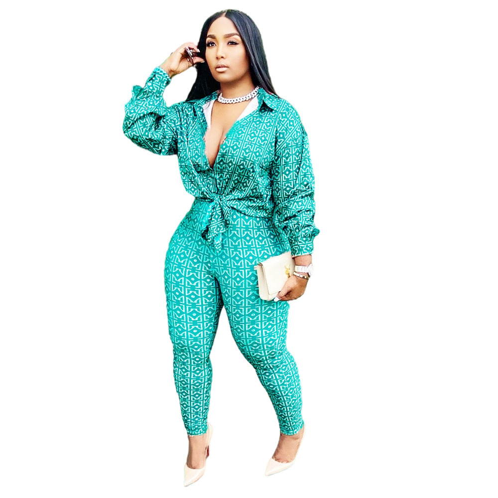LS Curves Casual Printed Plus Size 2 Piece Set Tracksuit Pant Set
