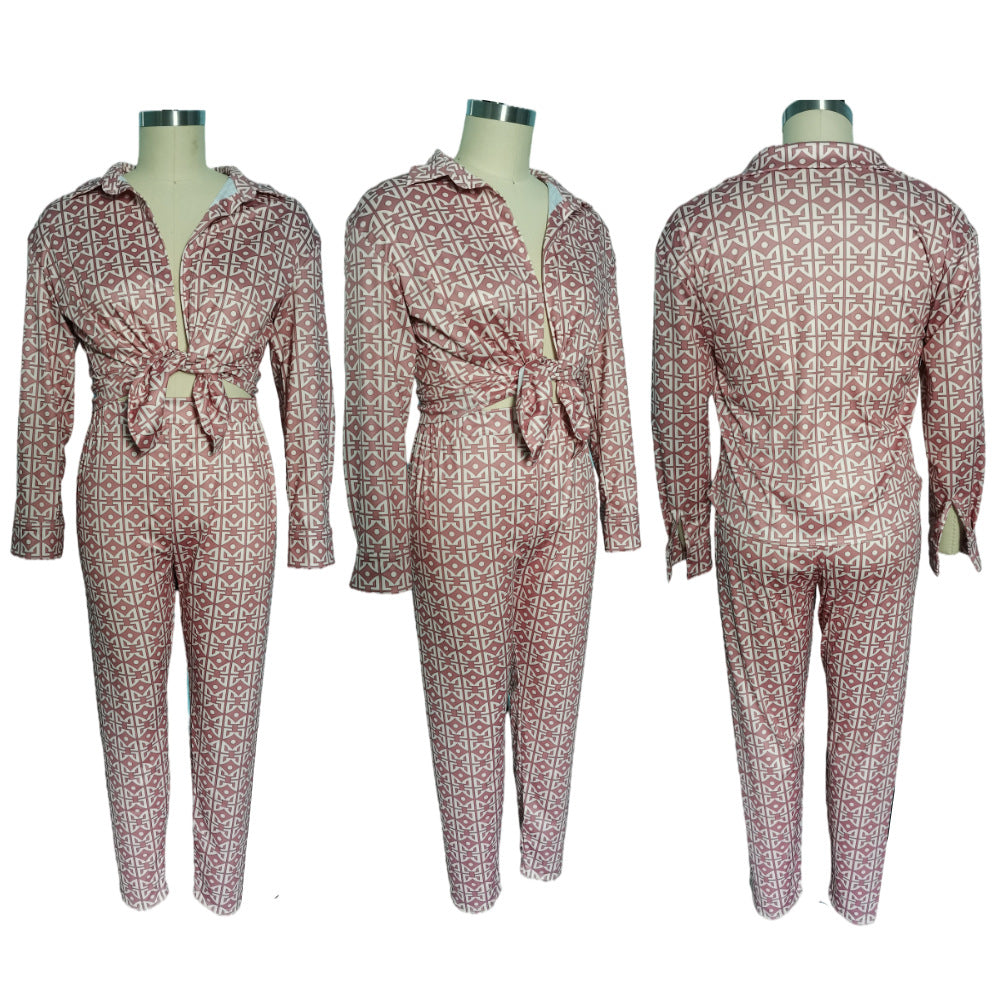 LS Curves Casual Printed Plus Size 2 Piece Set Tracksuit Pant Set