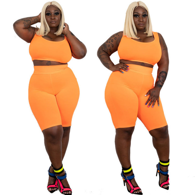 LS Curves  Solid Shorts Plus Size Women Sets