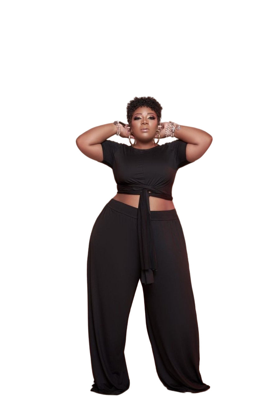 LS Curves Plus Size 2 Piece Set Wide Leg Trousers