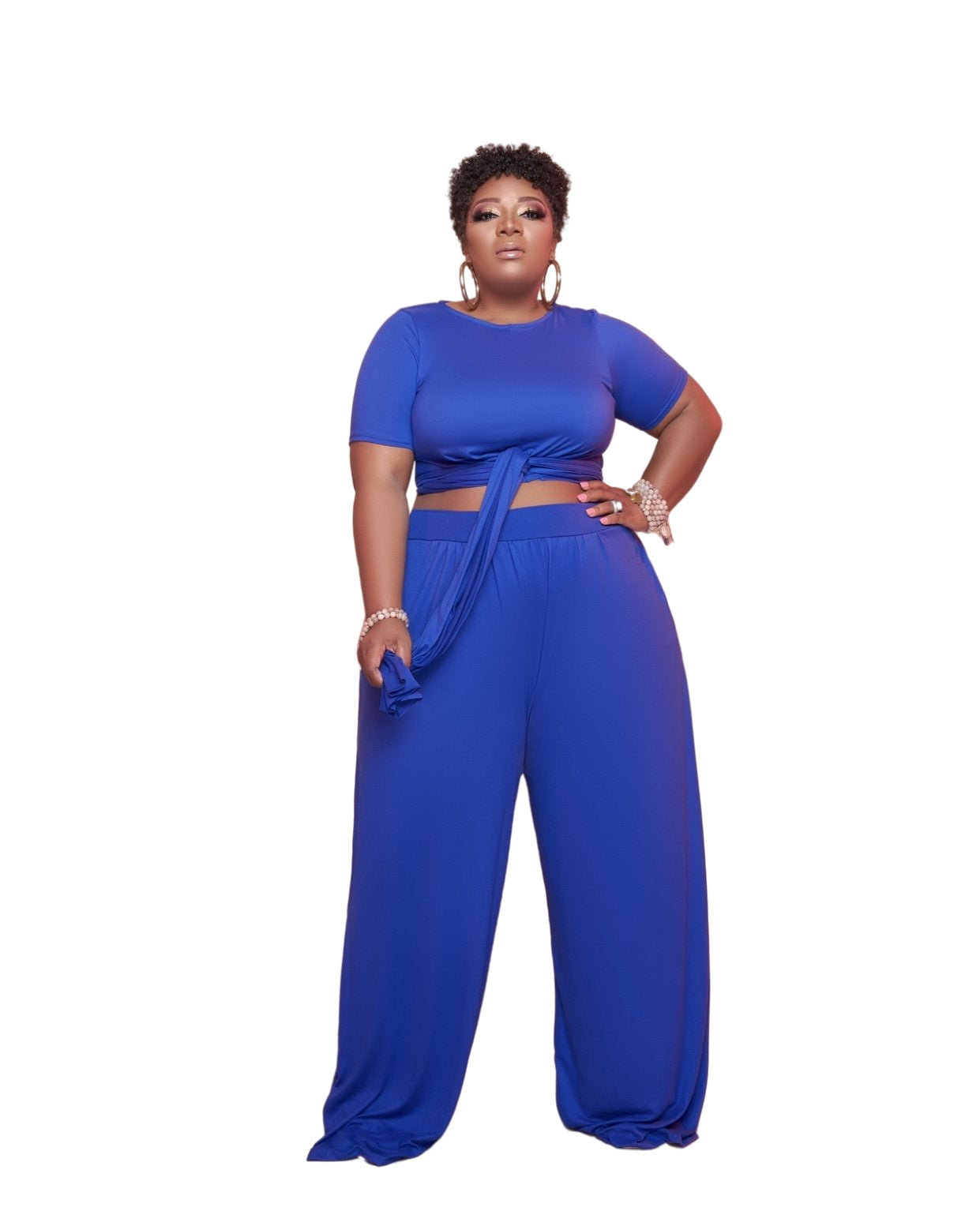 LS Curves Plus Size 2 Piece Set Wide Leg Trousers