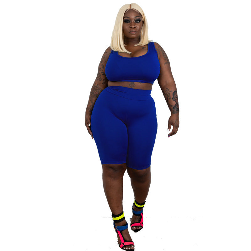 LS Curves  Solid Shorts Plus Size Women Sets