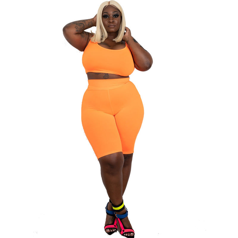 LS Curves  Solid Shorts Plus Size Women Sets