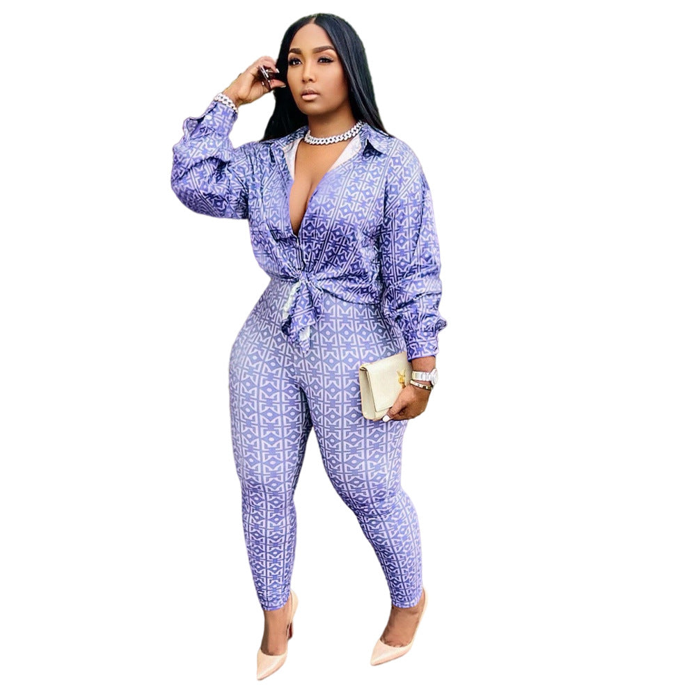 LS Curves Casual Printed Plus Size 2 Piece Set Tracksuit Pant Set