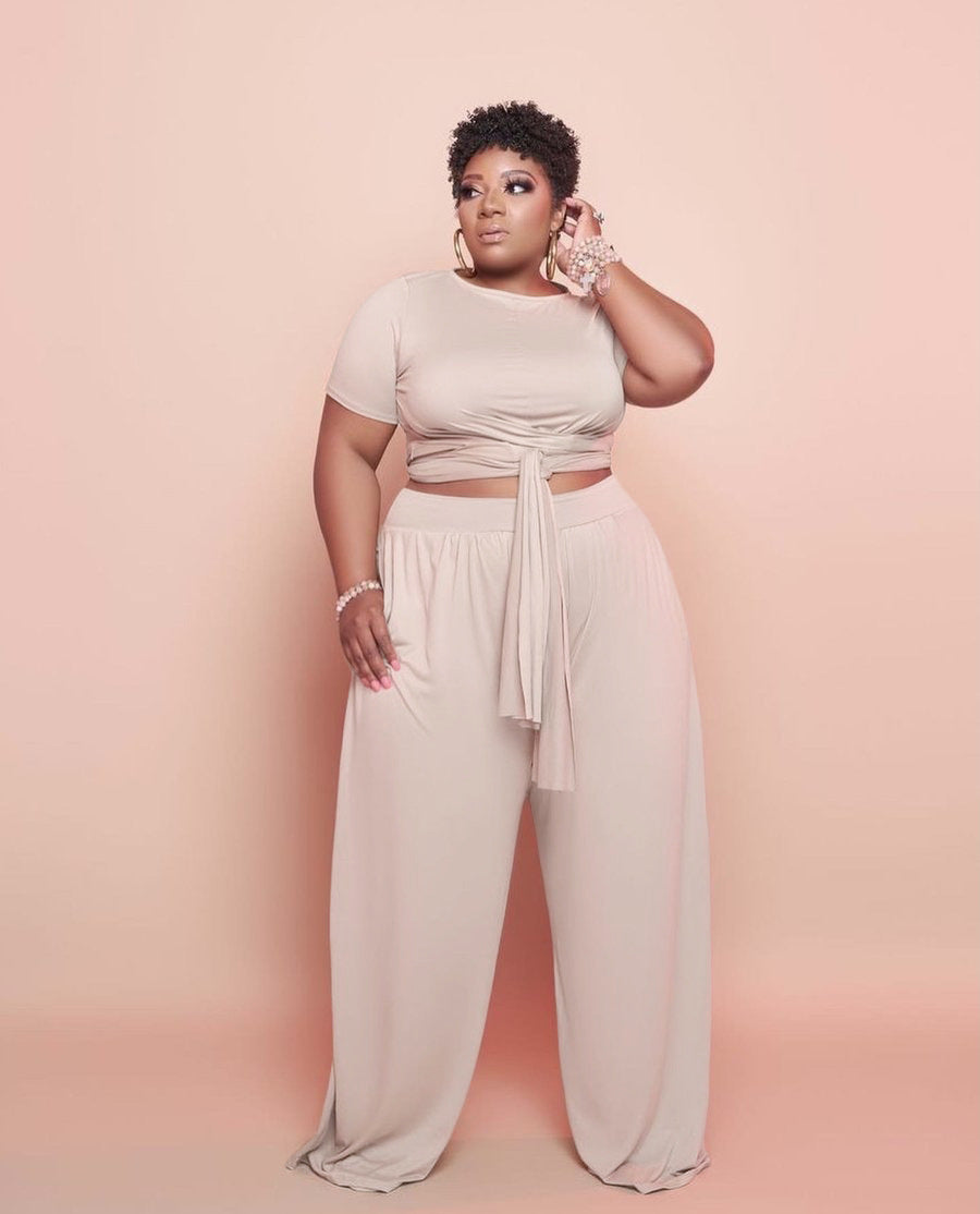 LS Curves Plus Size 2 Piece Set Wide Leg Trousers