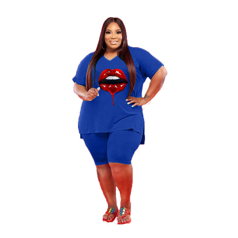 LS Curves Summer Lip Print Plus Size Women Clothing Plus Size Women Two Piece Set