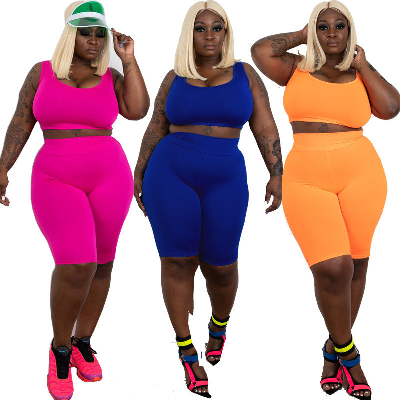LS Curves  Solid Shorts Plus Size Women Sets