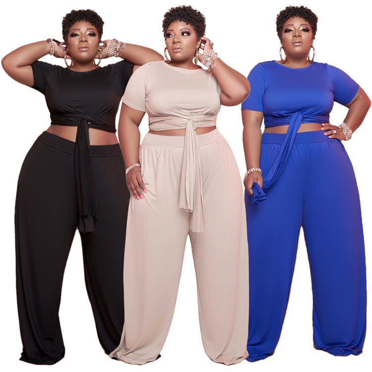 LS Curves Plus Size 2 Piece Set Wide Leg Trousers