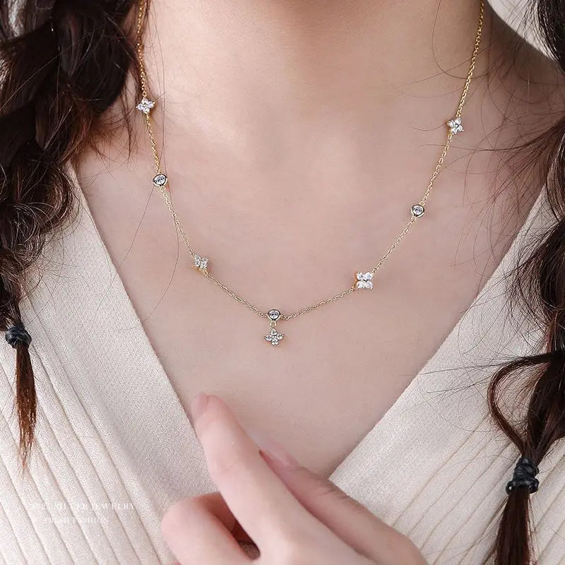 Sterling Silver Flower Necklace -Accessories Gifts